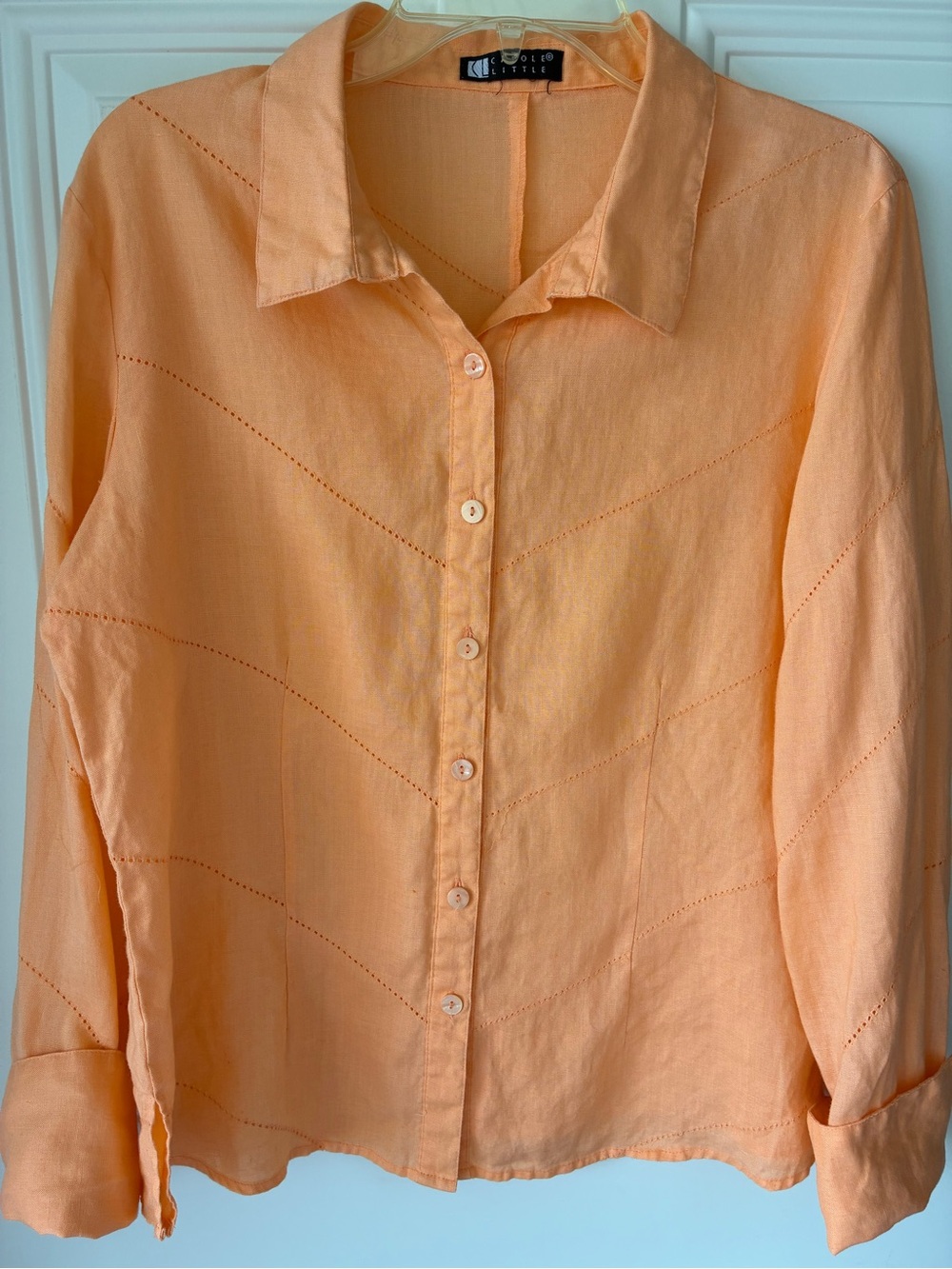 Carole Little Peach Linen Button-Up Blouse